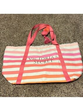 Victoria's Secret Pink and Orange Striped Tote with Tassel, excellent condition